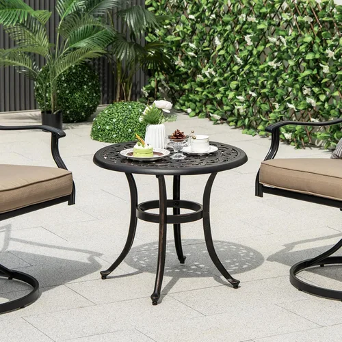 Vista 4 de Tangkula Mesa auxiliar de patio de 24 pulgadas, mesa auxiliar de aluminio fundido con almohadillas ajustables, mesa de centro pequeña