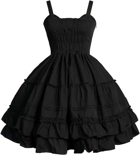 Vista 2 de Vestido de Lolita gótico para mujer, clásico de verano, sin mangas, vestido gótico de Lolita, talla grande, disfraz de sirvienta de anime