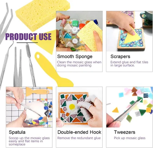 Vista 6 de Swpeet Kit de herramientas de mosaico de 8 piezas, incluye pinzas de corte de mosaico de vidrio resistente, alicates cortadores con ruedas y 2