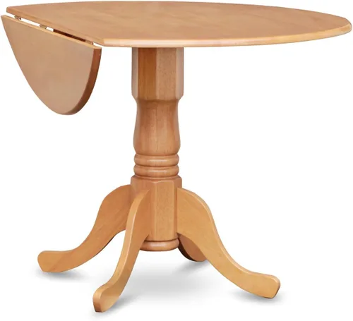 Vista 4 de East West Furniture DLIN3-OAK-W Juego de mesa de comedor de 3 piezas para espacios pequeños contiene una mesa de comedor redonda con gotas y 2