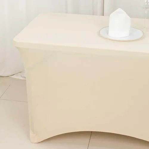 Vista 8 de Efavormart - Mantel rectangular de elastano elástico beige de 4 pies