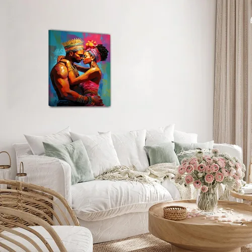 Vista 168 de Arte de pared afroamericano, decoración de rey y reina bailarín negro para sala de estar, arte de pareja de amor negro para dormitorio, lienzo