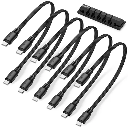 Vista 9 de SOOPII 6-Pack Short USB C to USB C Cable 240W with Built-in Snap Clip