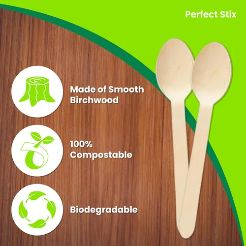 Vista 4 de Perfect Stix Cucharas desechables de madera de 6 pulgadas de longitud (paquete de 100)