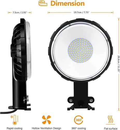 Vista 2 de Viugreum Paquete de 2 luces LED de granero de 100 W, 12000 lm, iluminación exterior del anochecer al amanecer, luz de jardín IP65 impermeable 5000 K