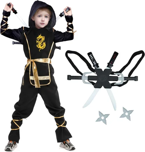 Vista 3 de Disfraz de Halloween para niños, disfraz de ninja y juego de simulación con juguetes Ninja de lujo