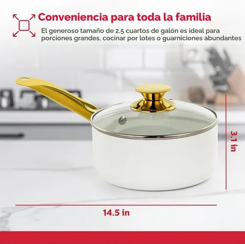 Vista 7 de Holstein Housewares Sartén antiadherente de cerámica de 2.5 cuartos de galón con tapa, sartén multiusos para cocinar a fuego lento y hervir, mango
