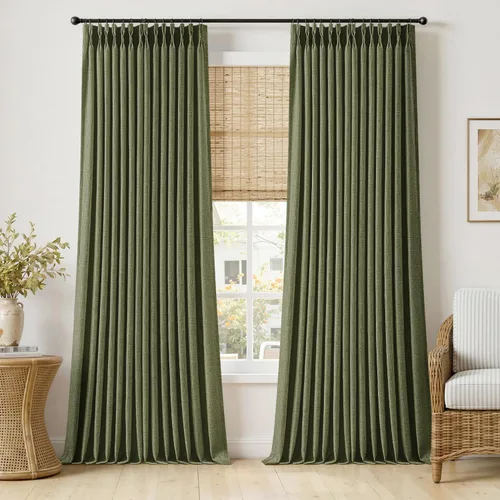 Vista 51 de MIULEE Cortinas de lino gruesas con pinzas plegadas de 96 pulgadas de largo, 2 paneles para sala de estar y dormitorio, cortinas de ventana Natural