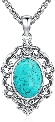Vista 24 de Joyas de turquesa para mujeres y hombres de plata de ley 925 con colgante de urna para cenizas, collar con medallón de imagen, martillo de Thor