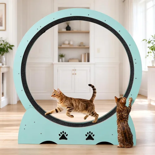 Vista 10 de Cat Exercise Wheel Wooden Running Treadmill with Carpeted Runway for Indoor Black