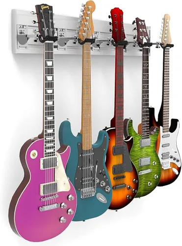 Vista 38 de DLDIRECT DiamondLife - Soporte de pared para guitarra color rojo cereza de 48 pulgadas, 3 perchas cromadas con bloqueo de seguridad acolchado