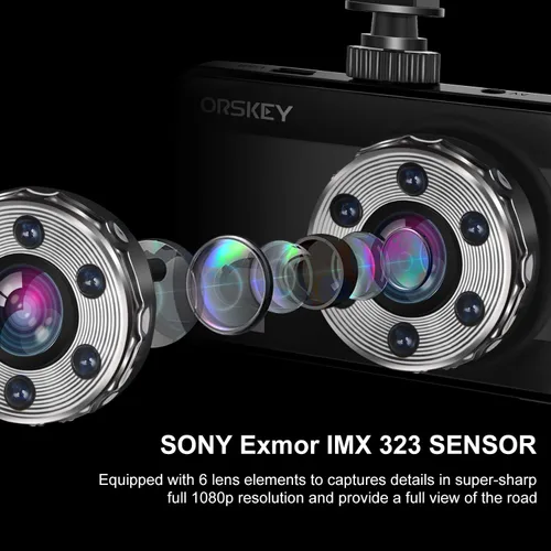 Vista 2 de ORSKEY Cámara de salpicadero delantera y trasera 1080P Full HD cámara doble en la cámara del coche para salpicadero 170 de ángulo amplio