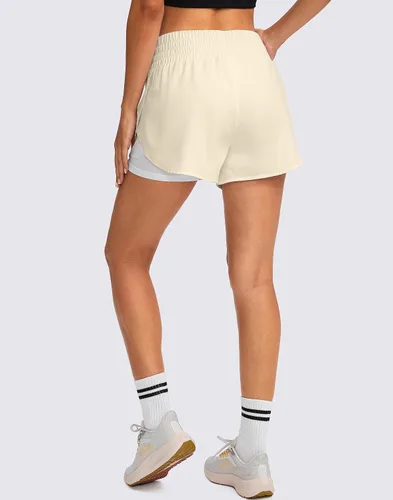 Vista 3 de Soothfeel Pantalones cortos de correr 2 en 1 para mujer, pantalones cortos deportivos de cintura alta, pantalones cortos de entrenamiento