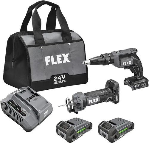 Vista 8 de FLEX Kit combinado de 2 herramientas inalámbricas sin escobillas de 24 V: pistola de tornillo para paneles de yeso con cargador de tornillos