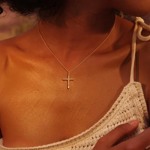 Vista 158 de Fettero - Collar con dije de cruz de fe, chapado en oro de 14 K, cadena fina, minimalista, simple, pequeña, para oración, regalo de joyería religiosa