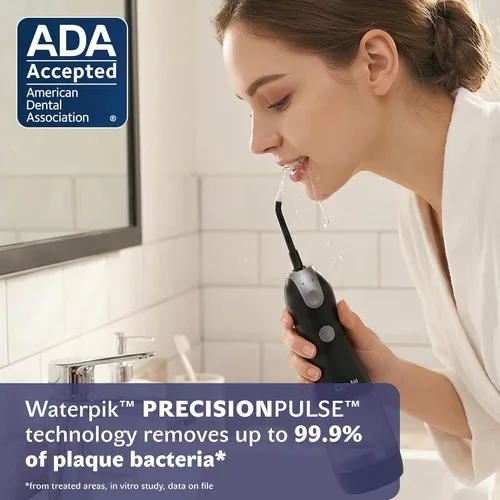 Vista 7 de Dr. Aid Irrigador de agua portátil – Irrigador oral dental para viajes con tanque de 11 onzas, filtro, 5 puntas, cargador magnético – IPX8 Negro