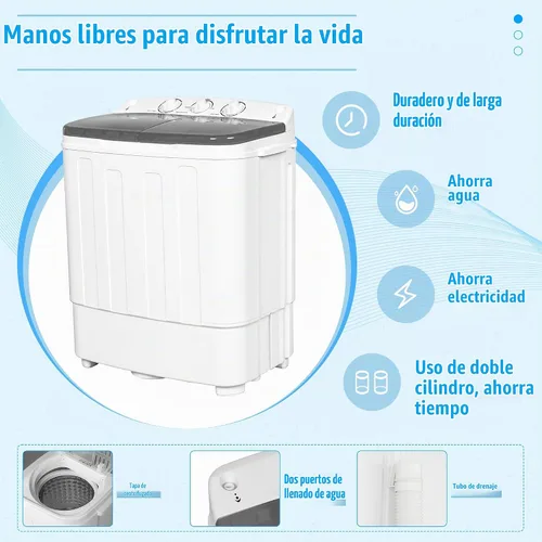 Vista 5 de Superday Lavadora portátil, 2 en 1, mini lavadora compacta de doble tina, combo de lavadora compacta con centrifugado, con capacidad de 16 libras