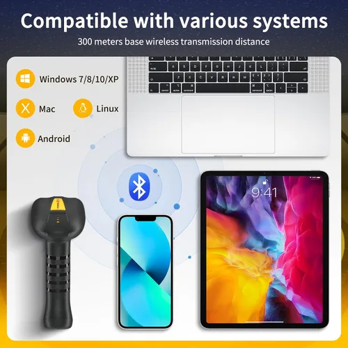 Vista 7 de NetumScan Escáner de código de barras QR Bluetooth industrial, IP67 impermeable y 7M a prueba de caídas, 2600 mAh inalámbrico 1D 2D escáner