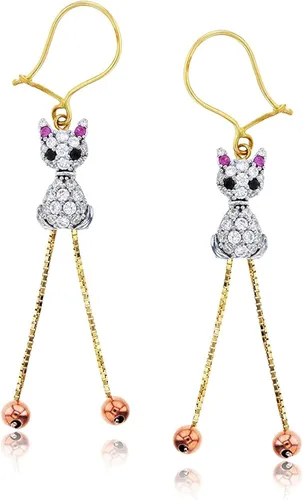 Vista 2 de Aretes colgantes de oro tricolor de 14 quilates con circonita cúbica, Metal Gema Piedra Circonita cúbica, Circonia cúbica
