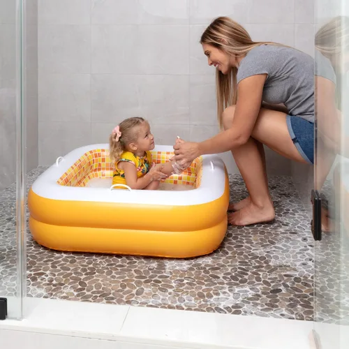Vista 3 de Piscina inflable 3 en 1 para bebés, asas de agarre seguro patentadas, suelo suave y drenaje, juguetes de agua de verano, regalos de primer Burst