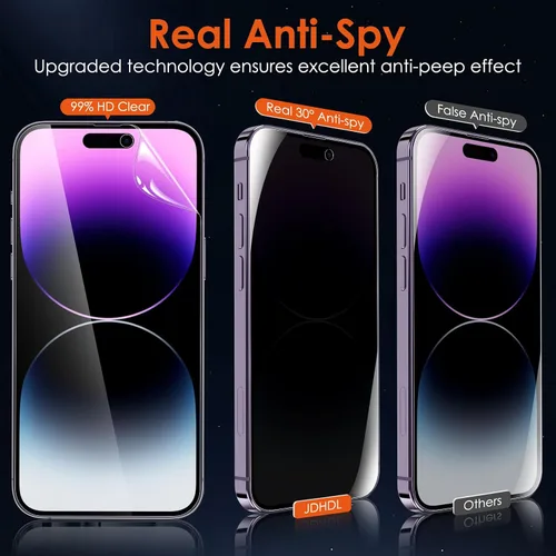 Vista 2 de [2+2 para iPhone 15 Pro Protector de pantalla de privacidad (no de vidrio) con protector de lente de cámara de vidrio templado, anti-espía