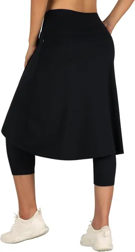 Vista 2 de ANIVIVO Falda de 24 pulgadas hasta la rodilla para mujer con leggings capri, leggings largos deportivos casuales con falda con bolsillos