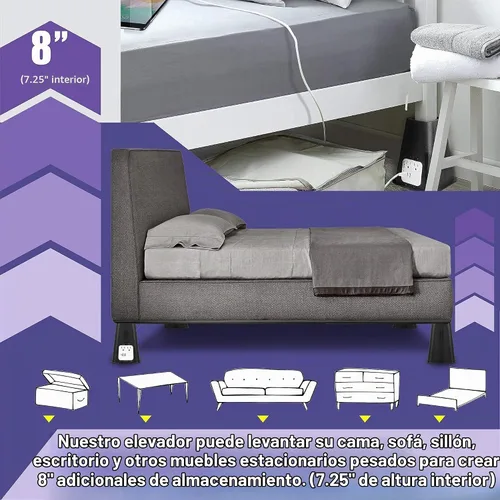 Vista 5 de Bee Neat Elevadores de cama de 7.25 pulgadas para dormitorios universitarios – Elevadores de muebles para camas, mesas, sillas y patas de sofá