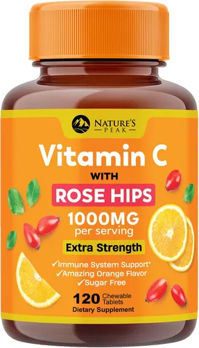 Vista 10 de Vitamina C 1000 mg por porción – Apoyo inmunológico diario extra fuerte con suplemento masticable de escaramujos – Sabor sabroso sin azúcar
