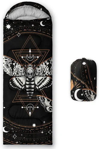 Vista 21 de HOSIMA Saco de dormir de mariposa para adultos y niños para campamento, saco de dormir ultraligero gótico negro para clima frío y verano.