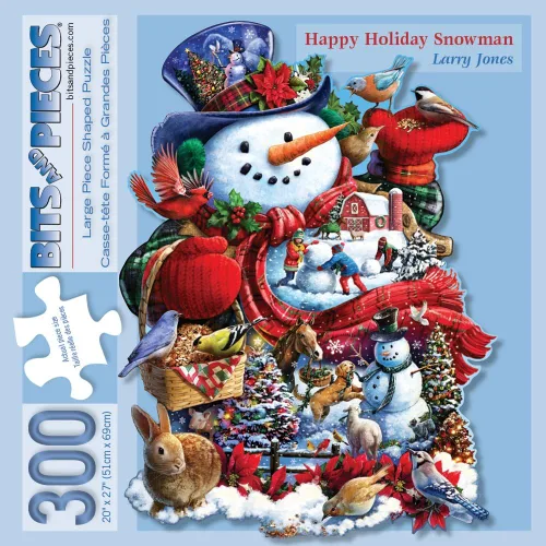 Vista 2 de Bits and Pieces Rompecabezas de 300 piezas para adultos – Muñeco de nieve feliz – Rompecabezas de Navidad por el artista Larry Jones