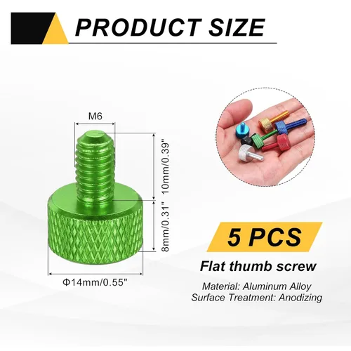 Vista 118 de MECCANIXITY 5 piezas M6x14mm Tornillos de pulgar estriado de cabeza plana, pernos de rosca completa de aleación de aluminio sólido para carcasas