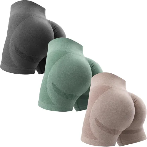 Vista 25 de Ovesport 3 piezas de pantalones cortos de entrenamiento para mujer, sin costuras, con levantamiento de glúteos, cintura alta, para yoga, gimnasio