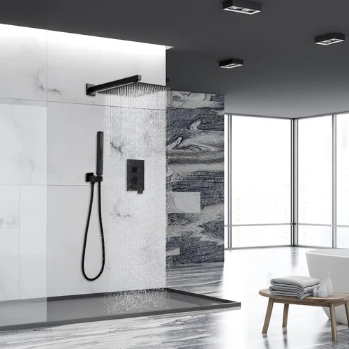 Vista 6 de RUMOSE Juego de grifo de ducha para baño, cabezal de ducha de lluvia con Negro