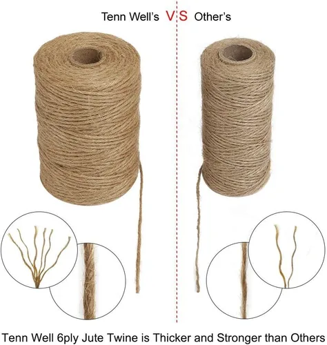 Vista 4 de Tenn Well Cordel de yute, 328 pies 0.091 in 6 capas cuerda de jardín natural, cuerda de yute resistente para manualidades, envoltura de regalos