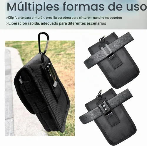 Vista 5 de Funda de teléfono dual para dos teléfonos, soporte táctico para cinturón de teléfono celular para hombres, funda para teléfono multiherramienta