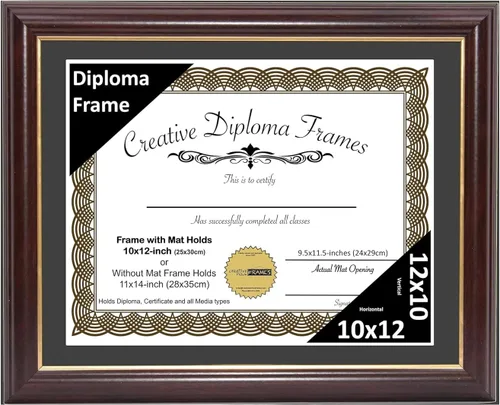 Vista 78 de Creative Picture Frames Marco para Diploma de Caoba con Borde Dorado de 12x16 pulgadas con Vidrio y Paspartú Negro y Colgadores de Pared Instalados