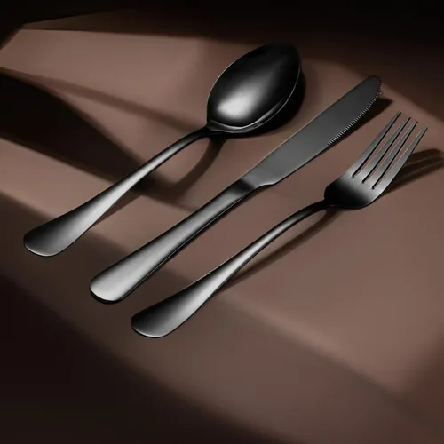 Vista 4 de Black Forks - Juego de cubiertos de 6 piezas, tenedores de acero inoxidable, juego de tenedores pulidos con espejo, juego de cubiertos esenciales