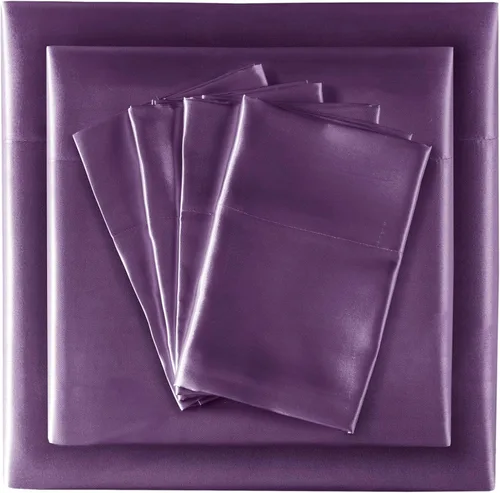 Vista 110 de Madison Park Essentials - Juego de sábanas de satén de lujo y sedoso con brillo natural, bolsillo elástico de 14 pulgadas para colchones de hasta 16
