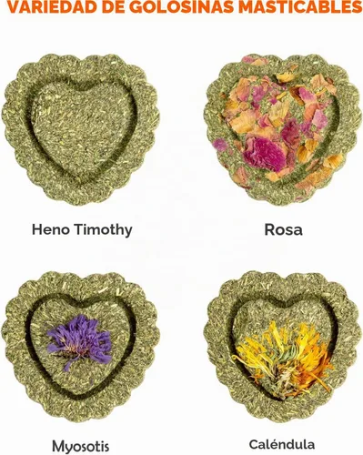 Vista 2 de Sofier Timothy Heno Treats - 16 golosinas masticables naturales para dientes hechos a mano para conejo, chinchilla, jerbo, rata, hámster juguetes