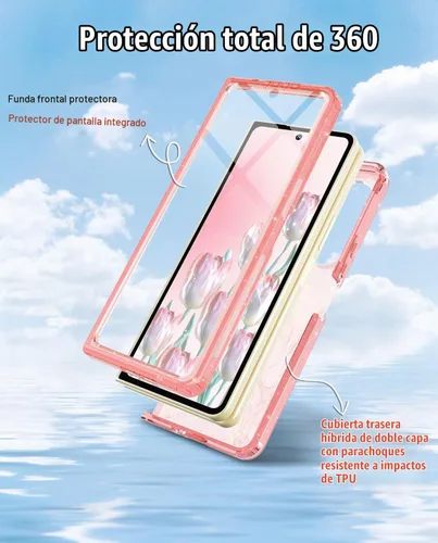 Vista 2 de Btscase Funda para Samsung Galaxy Z Fold 5, protector de pantalla frontal integrado, patrón de mármol dorado con purpurina de policarbonato duro