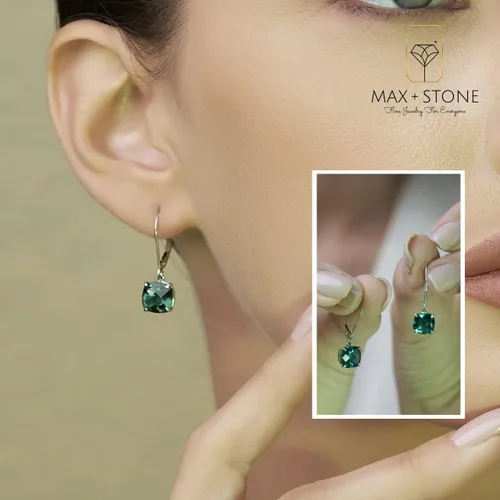 Vista 2 de Parade of Jewels - Aretes colgantes de oro blanco o amarillo de 14 quilates para mujer con piedras natales de 0.31 pulgadas, Metal Gema