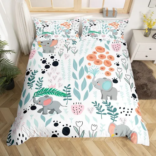 Vista 43 de Erosebridal Juego de ropa de cama individual de animales de la selva para niñas y niños, funda de edredón de elefante oso, tigre, león, safari