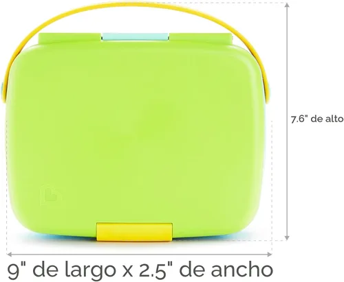 Vista 9 de Munchkin - Lonchera Bento para niños y bebés, incluye utensilios de acero inoxidable, sin BPA, para 18 meses en adelante, Azul/Verde/Amarillo