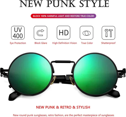 Vista 3 de AIEYEZO Gafas de sol redondas Steampunk Circle Lennon Gafas de sol góticas marco de metal 100% lente de bloqueo UV