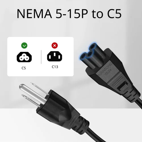 Vista 3 de TNP Cable de alimentación para portátil de 3 clavijas, IEC C5 a NEMA 5-15P, cable de 3 pies Cable de repuesto estilo Mickey Mouse para adaptadores