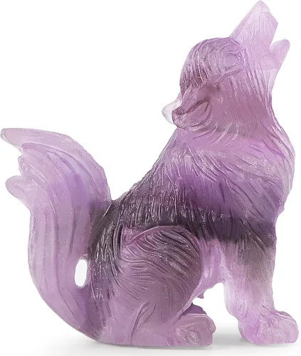 Vista 3 de Figura decorativa de lobo de cola grande de amatista de 2.0 pulgadas, piedras curativas, escultura tallada, adornos de lobo de cristal con caja