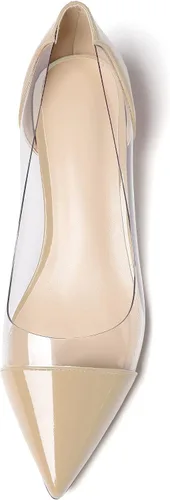 Vista 4 de Zamikoo Zapatos de tacón transparente para mujer, tacón de gatito, zapatos de vestir transparentes con punta puntiaguda, zapatos de vestir de PVC