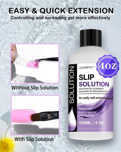 Vista 2 de LOUINSTIC Solución deslizante para uñas de poligel y kit limpiador de pinceles de arte de uñas, solución antideslizante de gel de uñas de poliéster