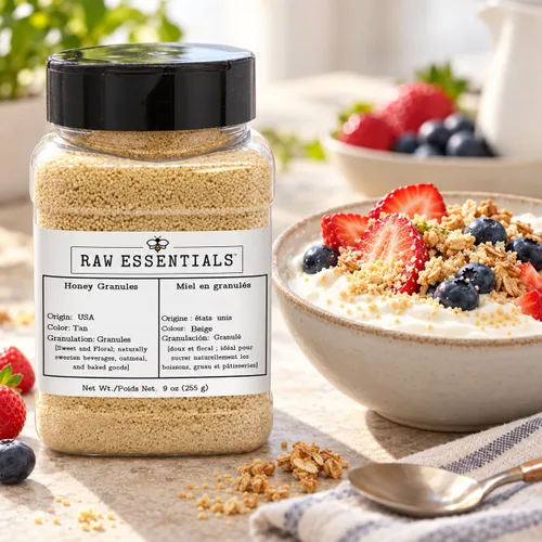 Vista 4 de Raw Essentials Honey Granules, 9 Ounce Container
