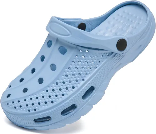 Vista 11 de ChayChax Zuecos con soporte de arco para hombre y mujer, zapatos de jardín, pantuflas antideslizantes para exteriores y playa con plantilla